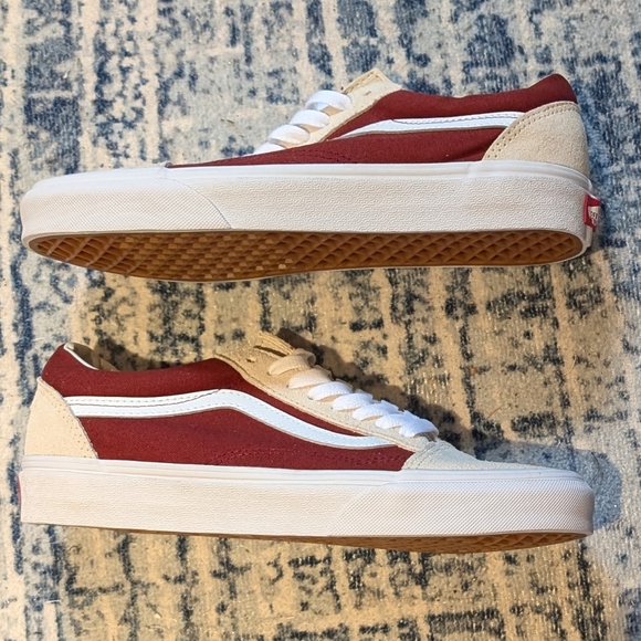 Cream and Red Classic Old-Skool Vans - Picture 2 of 3